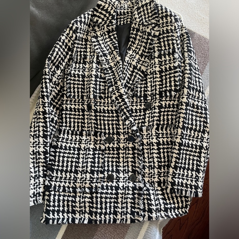 houndstooth woven blazer jacket